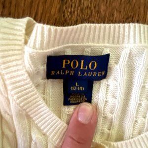 Girls Cream Cable knit cardigan Polo Size L 12-14